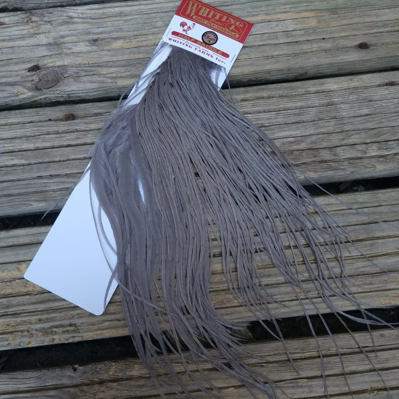 Whiting 1/2 BRONZE Grade Dry Fly Rooster Saddle in Medium Dun-1